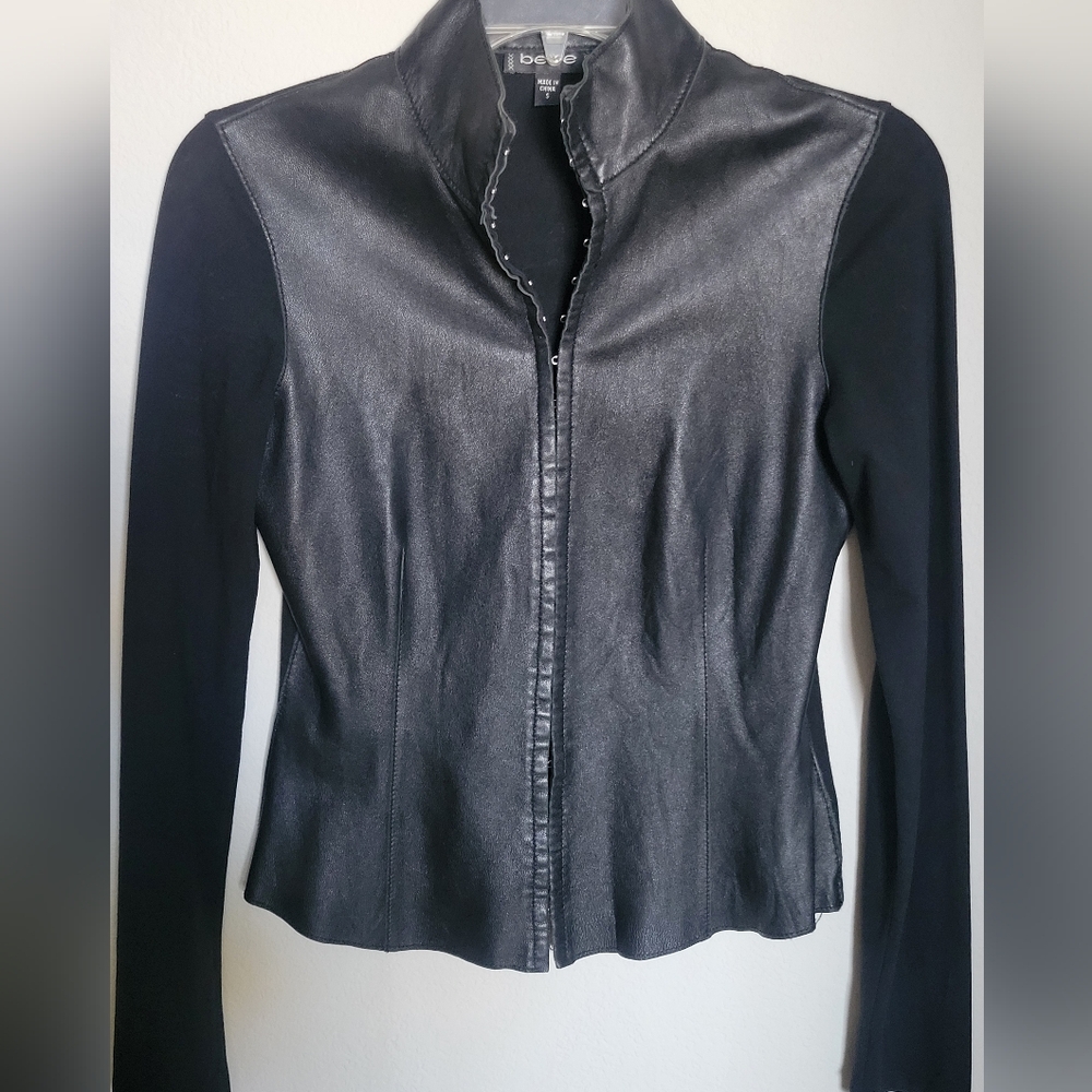 Bebe Leather skirt and jacket set.